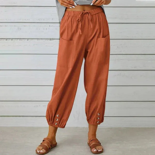 Cropped Drawstring Pants | Buttoned Cuffs | Lightweight and Casual