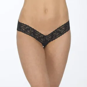 Crotchless Low Rise Thong - Black - One Size