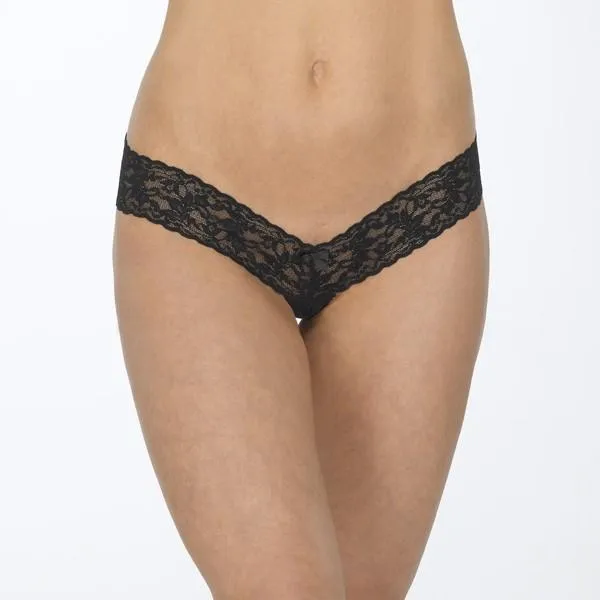 Crotchless Low Rise Thong - Black - One Size