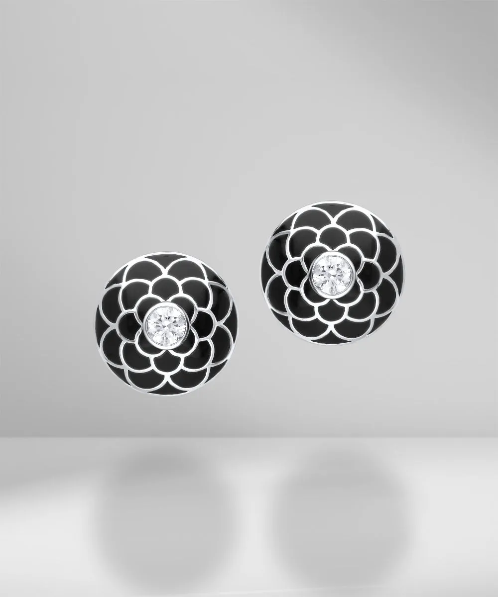 Design Enamel Earrings with Round Diamonds