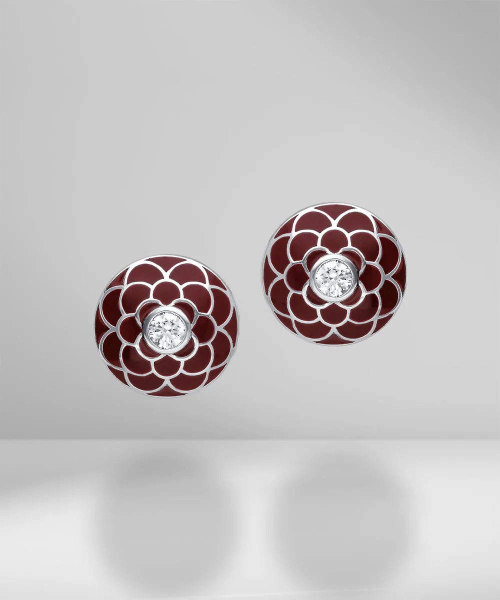 Design Enamel Earrings with Round Diamonds