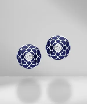 Design Enamel Earrings with Round Diamonds