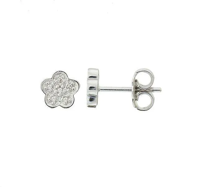 Diamond Flower Earrings in Sterling Silver