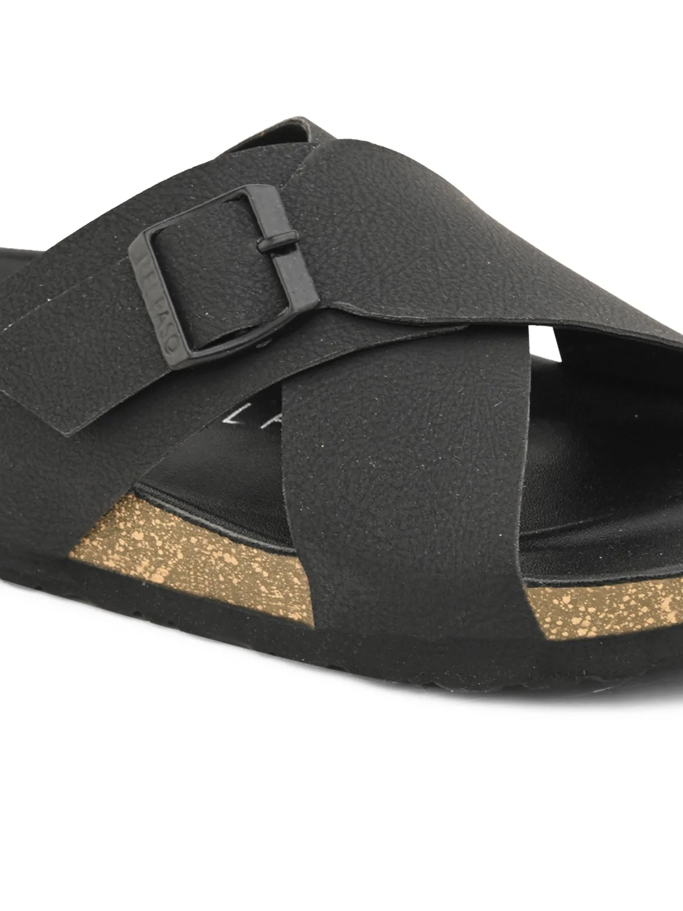 Elegant Ebony Leather Slip-On Sandal For Men
