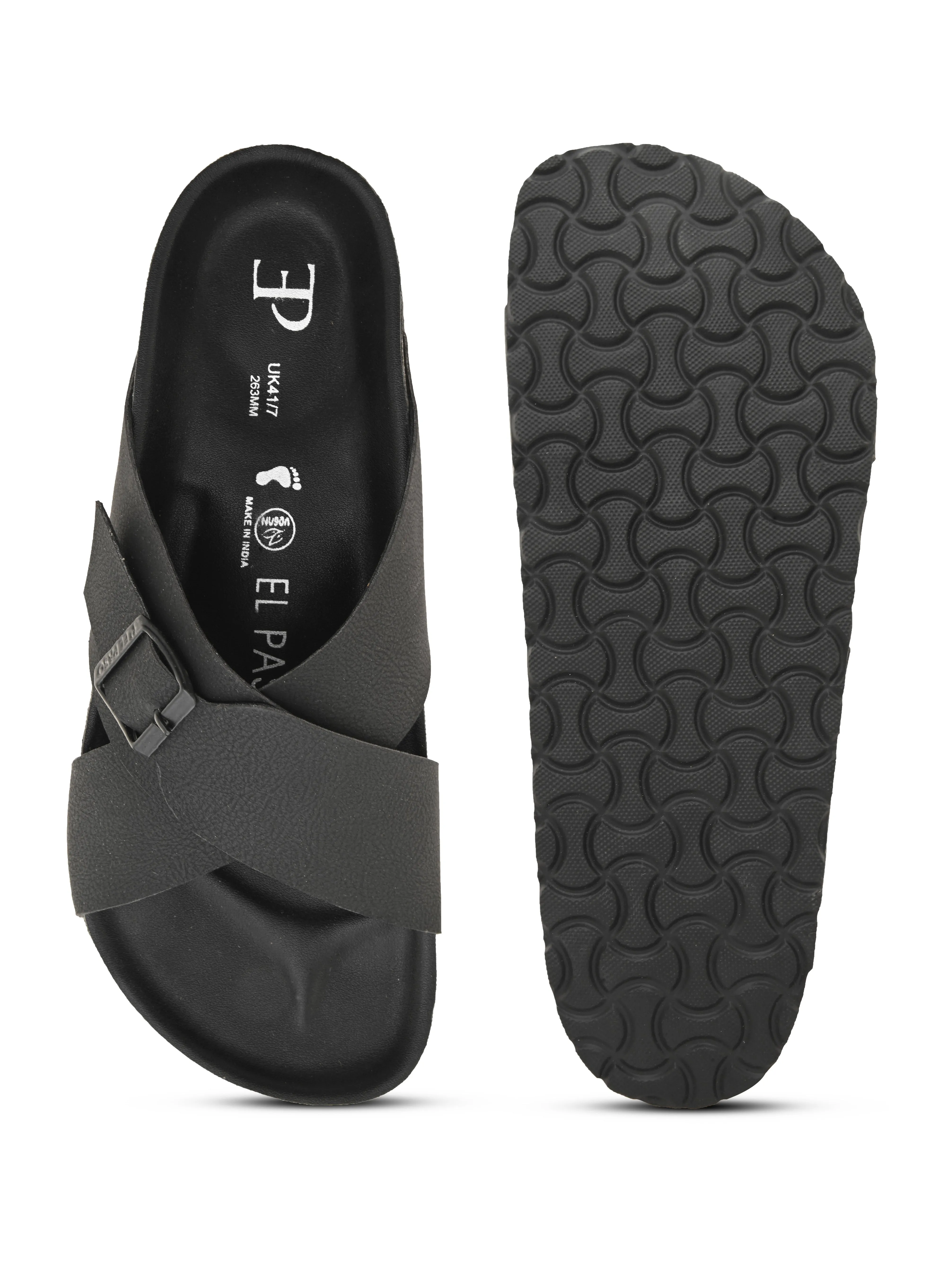 Elegant Ebony Leather Slip-On Sandal For Men