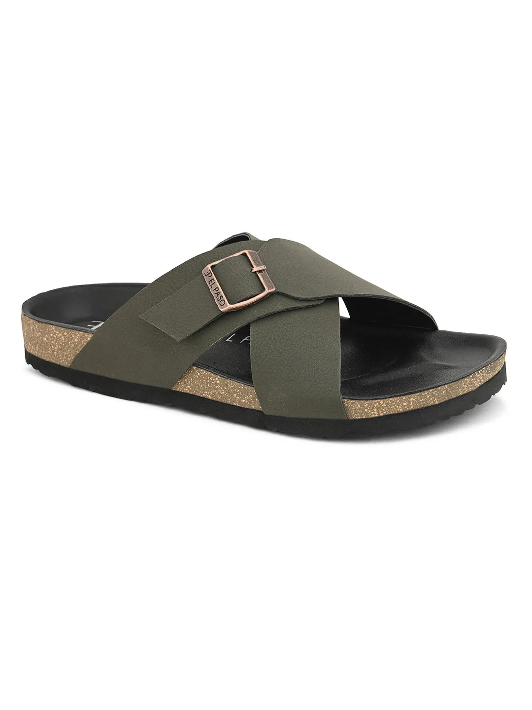 Elegant Ebony Leather Slip-On Sandal For Men