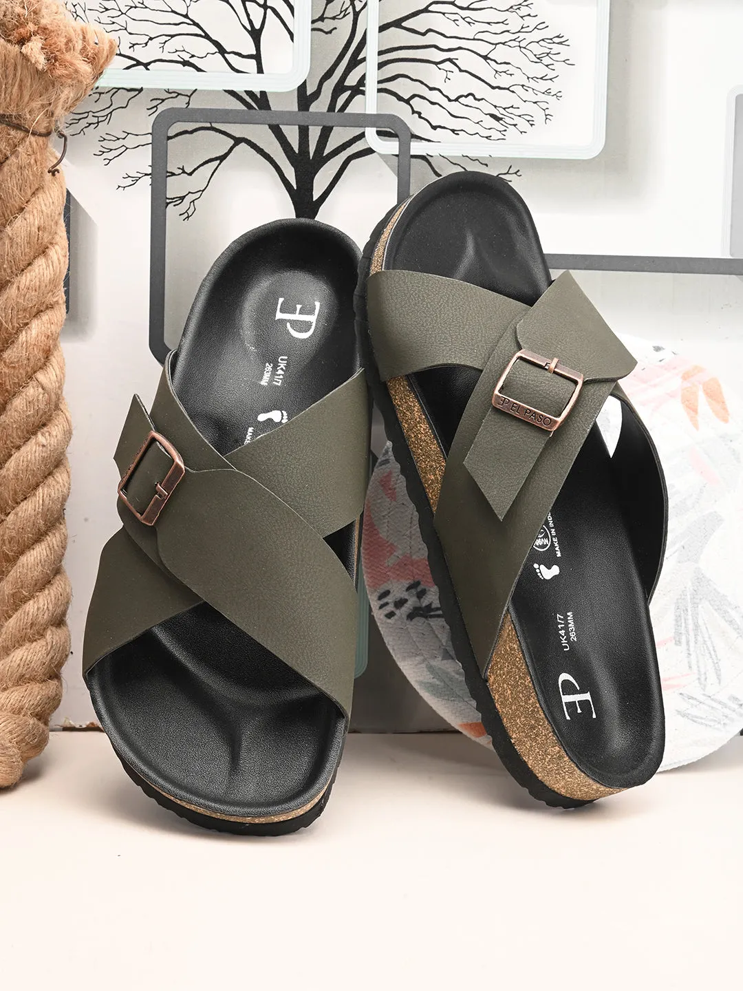 Elegant Ebony Leather Slip-On Sandal For Men
