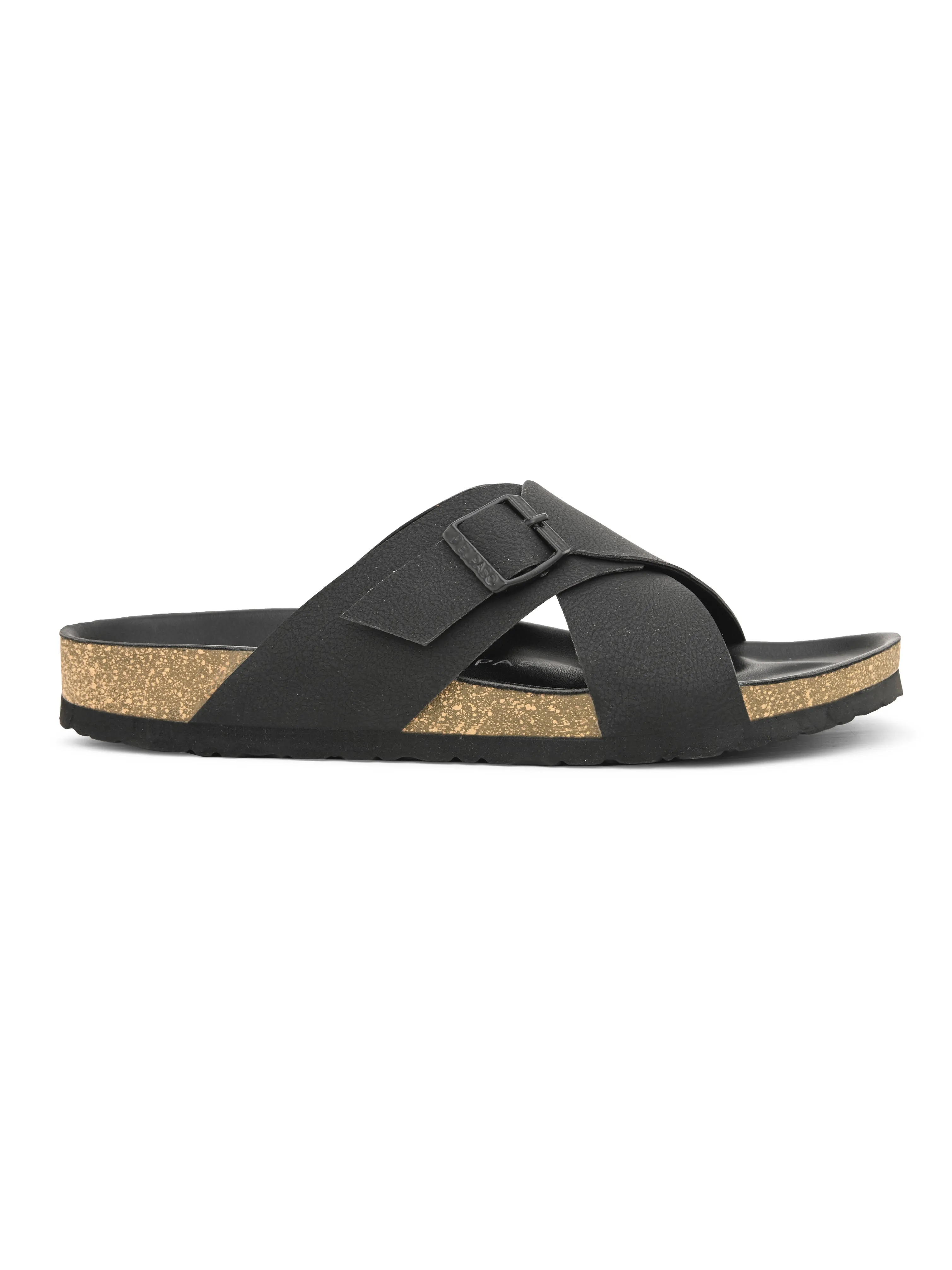 Elegant Ebony Leather Slip-On Sandal For Men