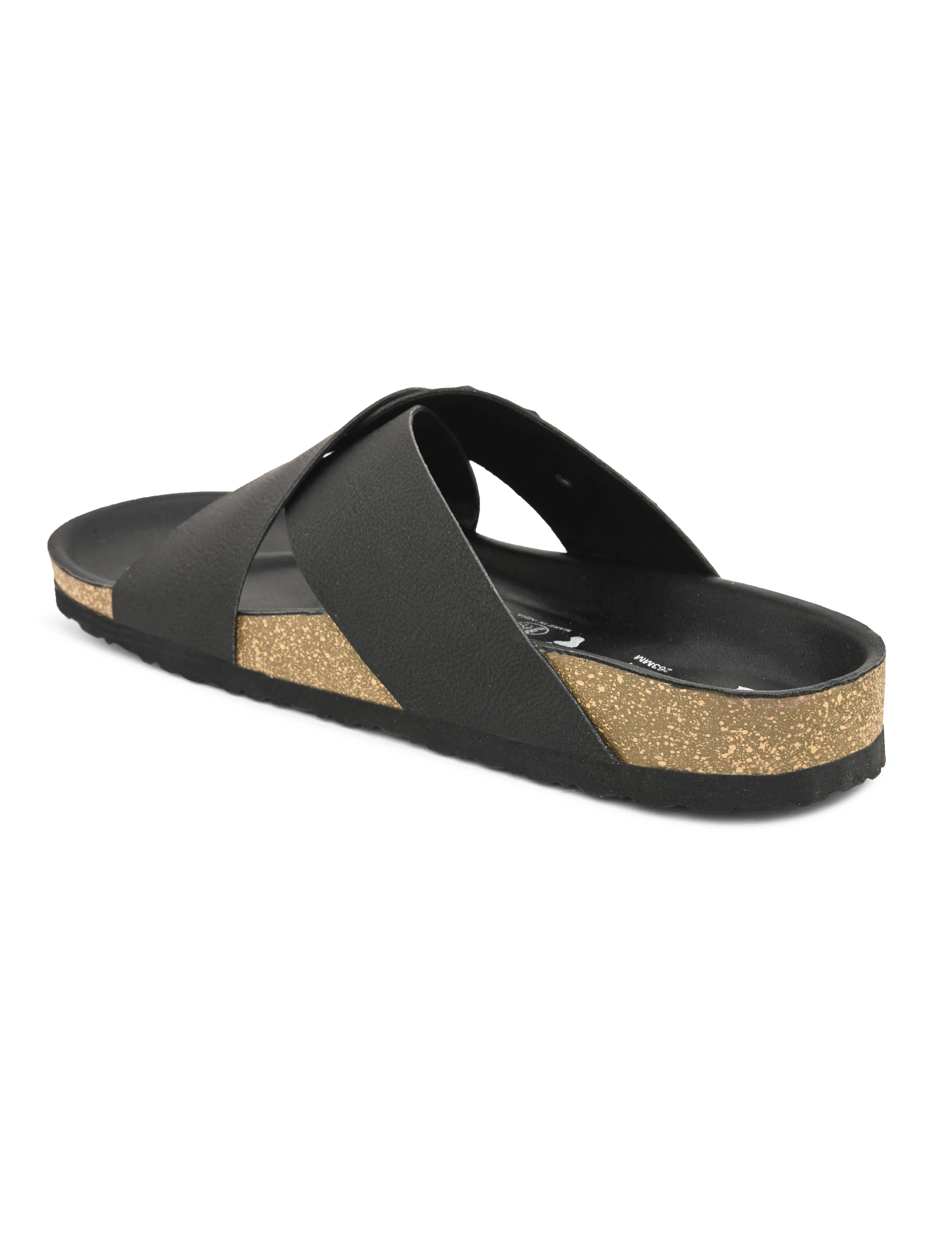 Elegant Ebony Leather Slip-On Sandal For Men