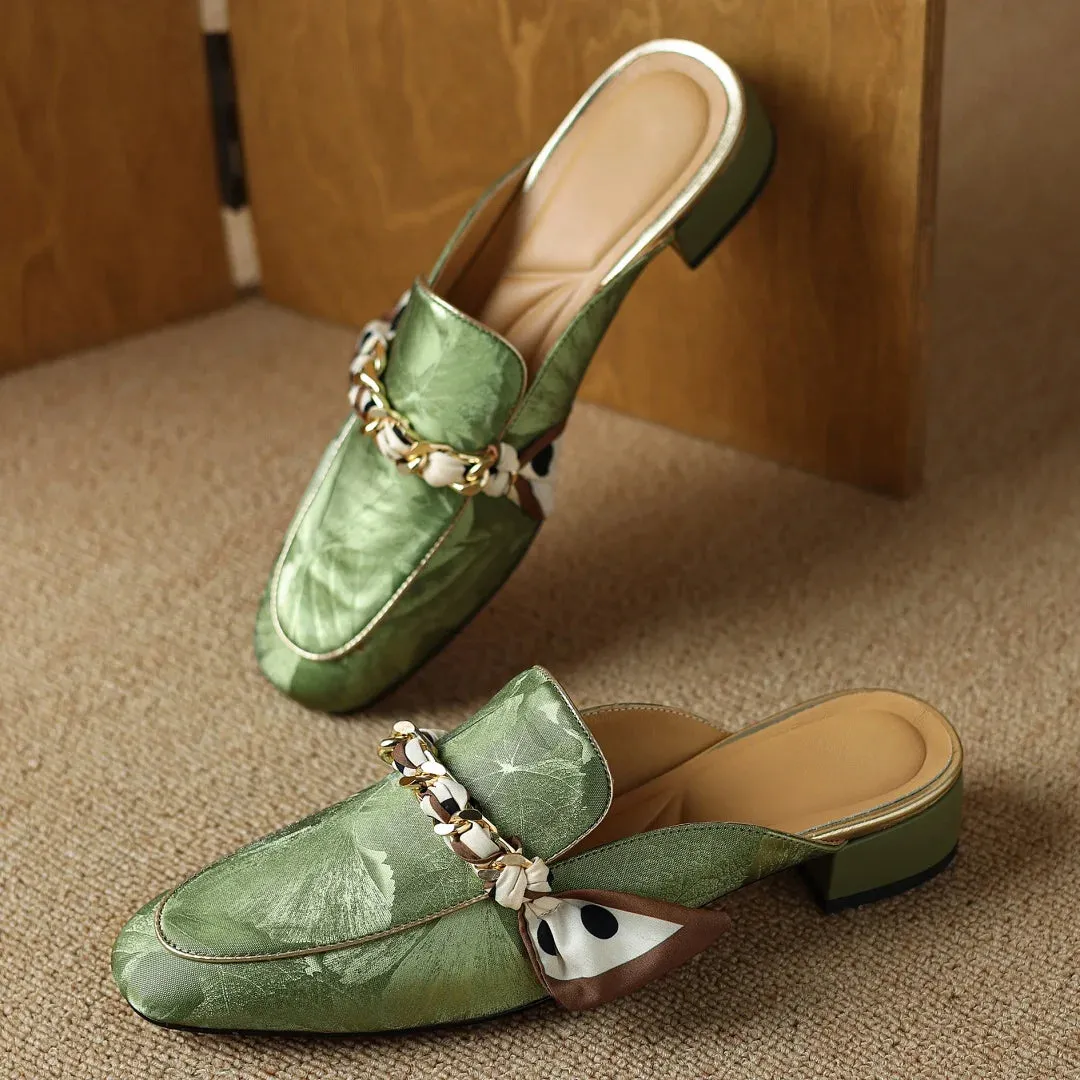 Emily Chain Scarf Leather  Mules