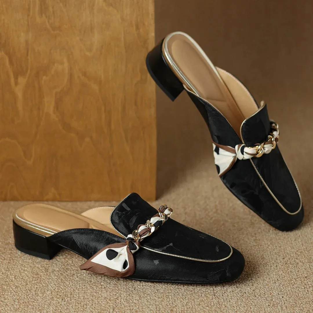 Emily Chain Scarf Leather  Mules