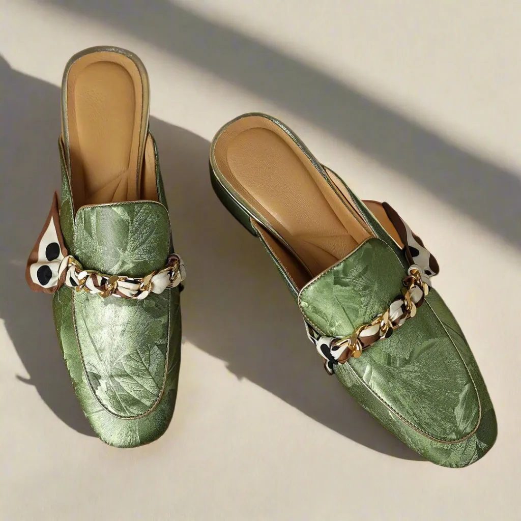 Emily Chain Scarf Leather  Mules