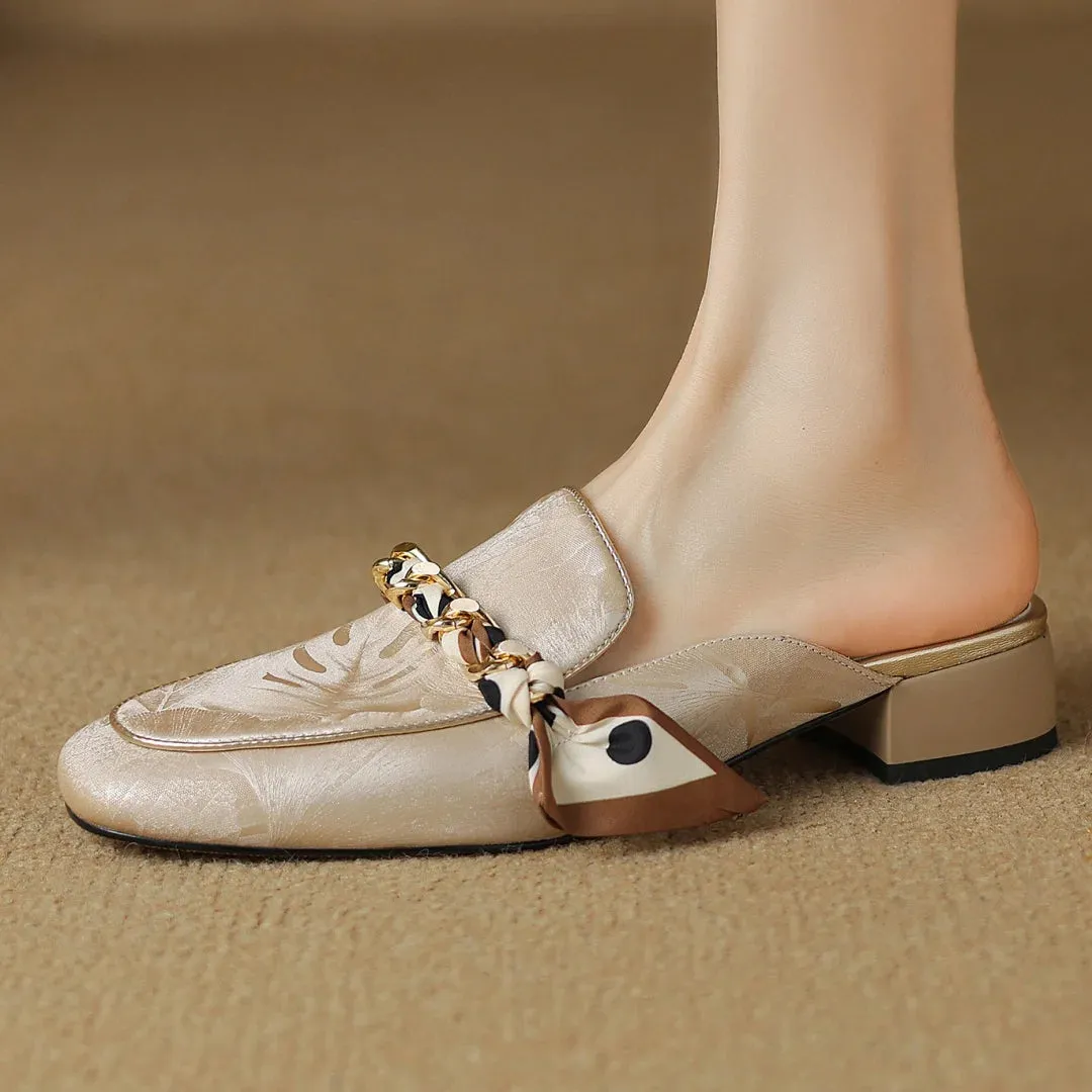 Emily Chain Scarf Leather  Mules