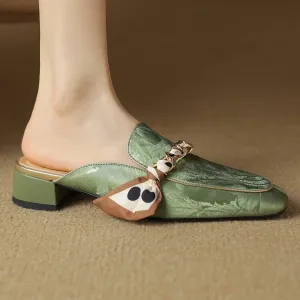 Emily Chain Scarf Leather  Mules