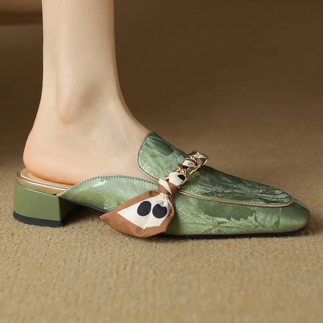 Emily Chain Scarf Leather  Mules