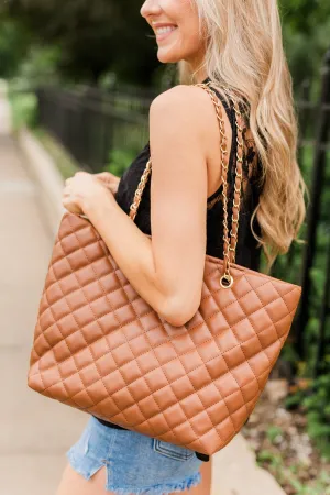 Everyday Quilted Tote Purse- Camel