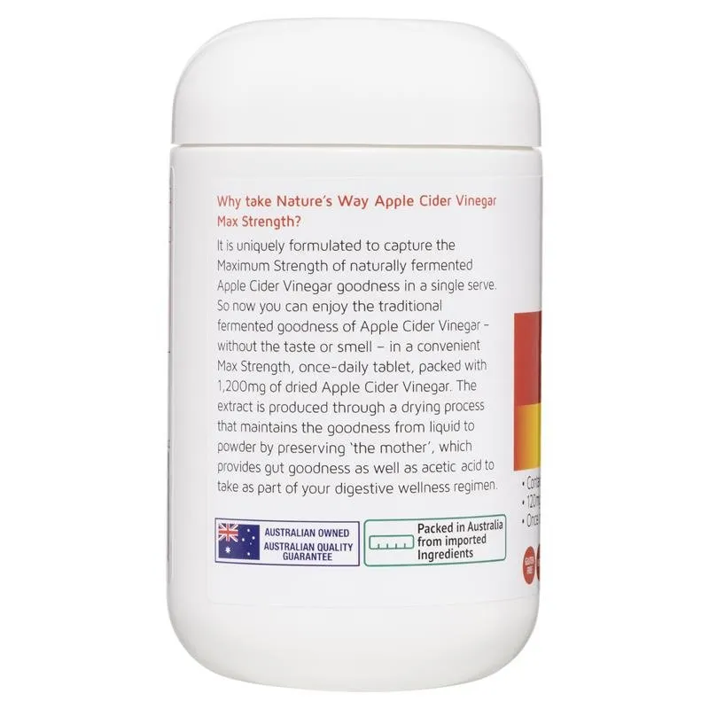 [Expiry: 01/2027] Nature's Way Apple Cider Vinegar 1200mg Max Strength 90 Tablets
