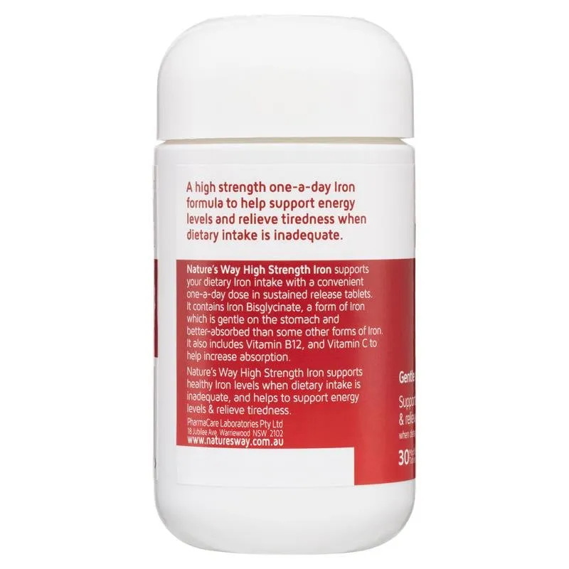 [Expiry: 03/2026] Nature's Way High Strength Iron   Vitamin C & B12 30 Tablets