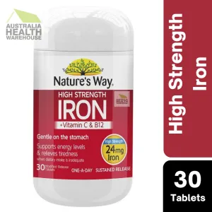 [Expiry: 03/2026] Nature's Way High Strength Iron   Vitamin C & B12 30 Tablets