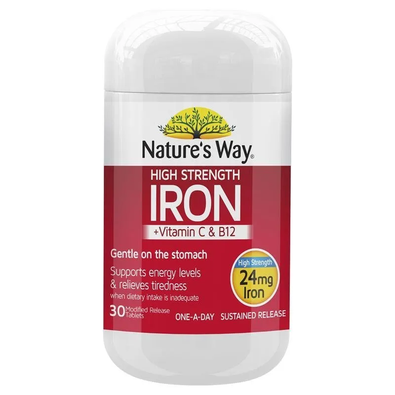 [Expiry: 03/2026] Nature's Way High Strength Iron   Vitamin C & B12 30 Tablets
