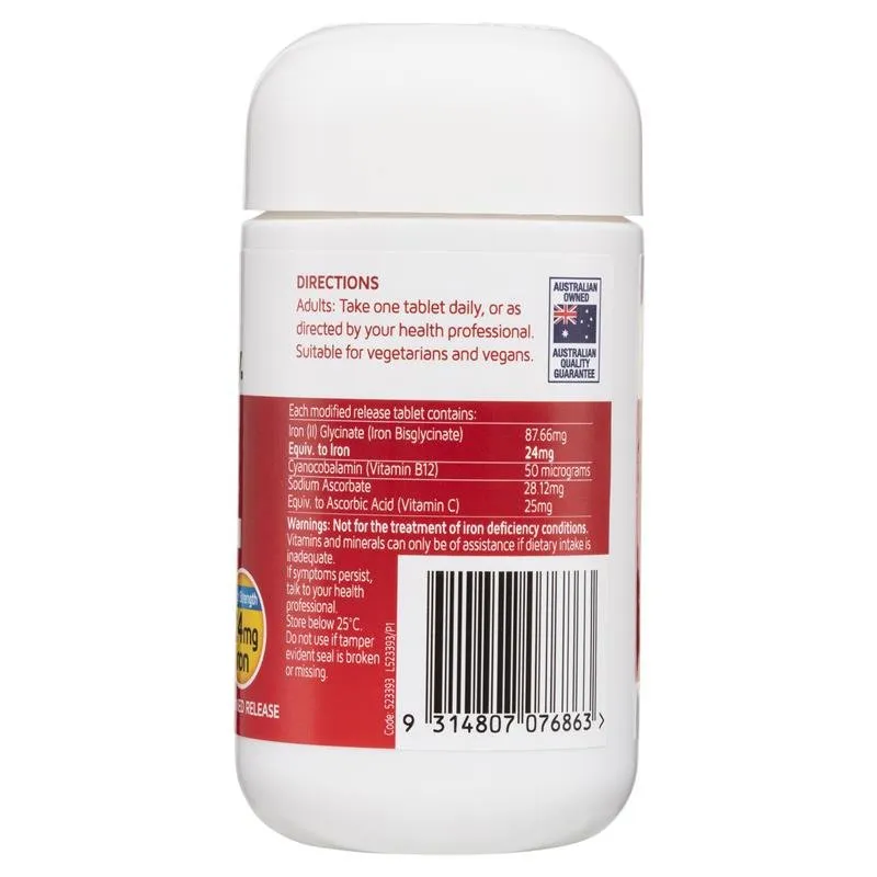 [Expiry: 03/2026] Nature's Way High Strength Iron   Vitamin C & B12 30 Tablets