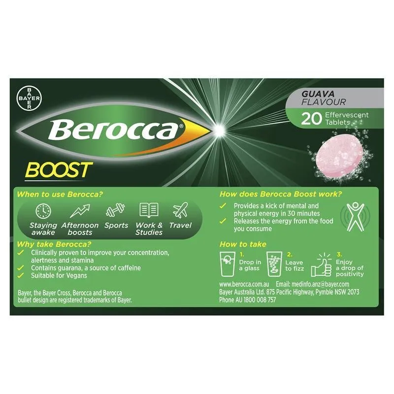 [Expiry: 06/2026] Berocca Boost Energy Vitamin With Guarana 20 Effervescent Tablets