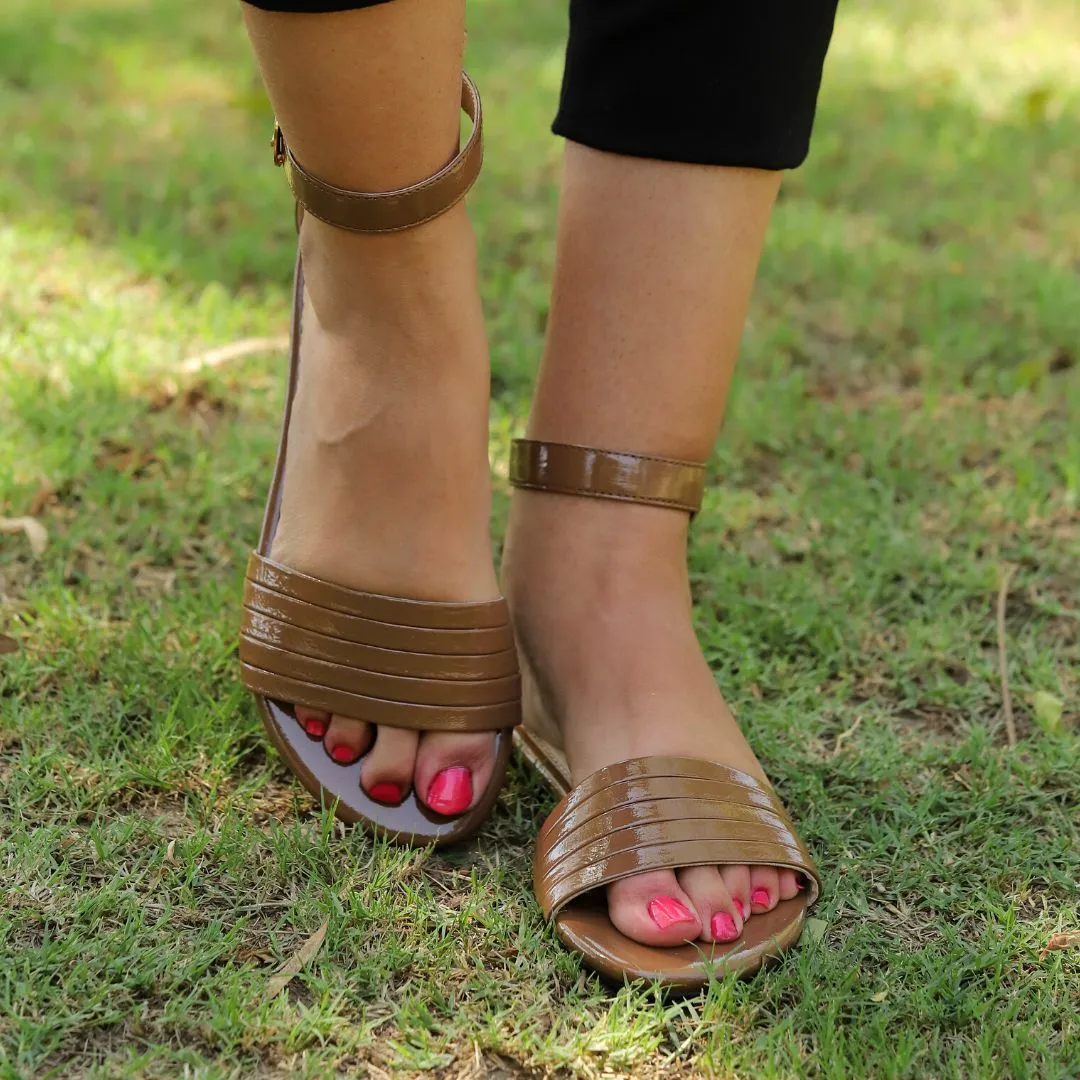 FAK5 - Choco Brown -Leather Ankle Strap Sandals
