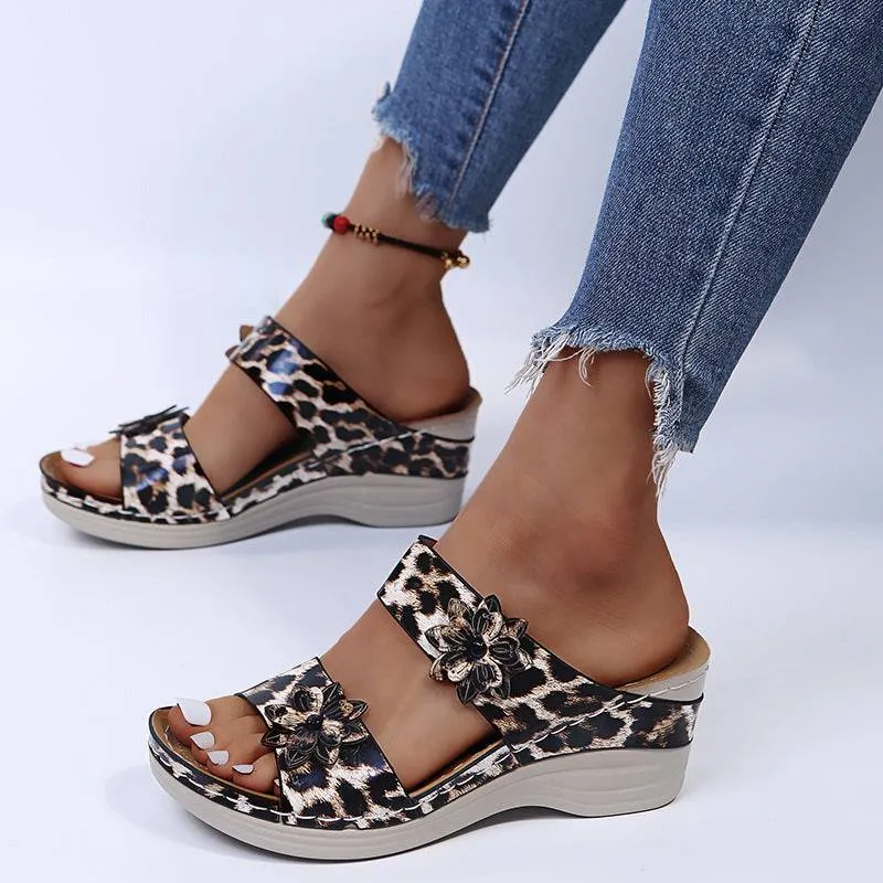 Fanyil Women's Casual Slope Heel Snake Print Slippers