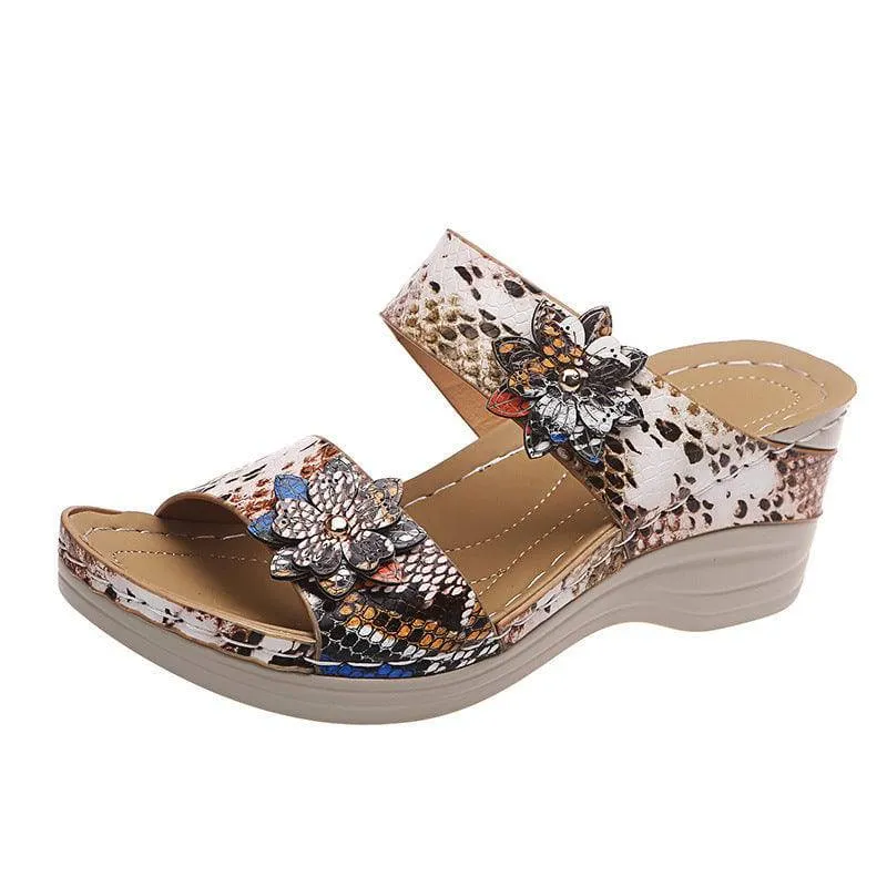 Fanyil Women's Casual Slope Heel Snake Print Slippers