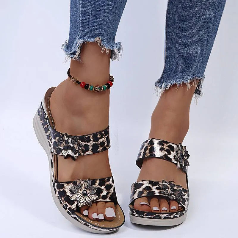 Fanyil Women's Casual Slope Heel Snake Print Slippers