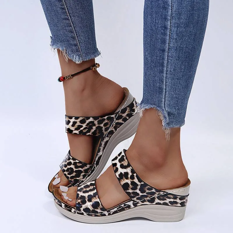 Fanyil Women's Casual Slope Heel Snake Print Slippers