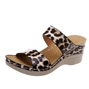 Fanyil Women's Casual Slope Heel Snake Print Slippers