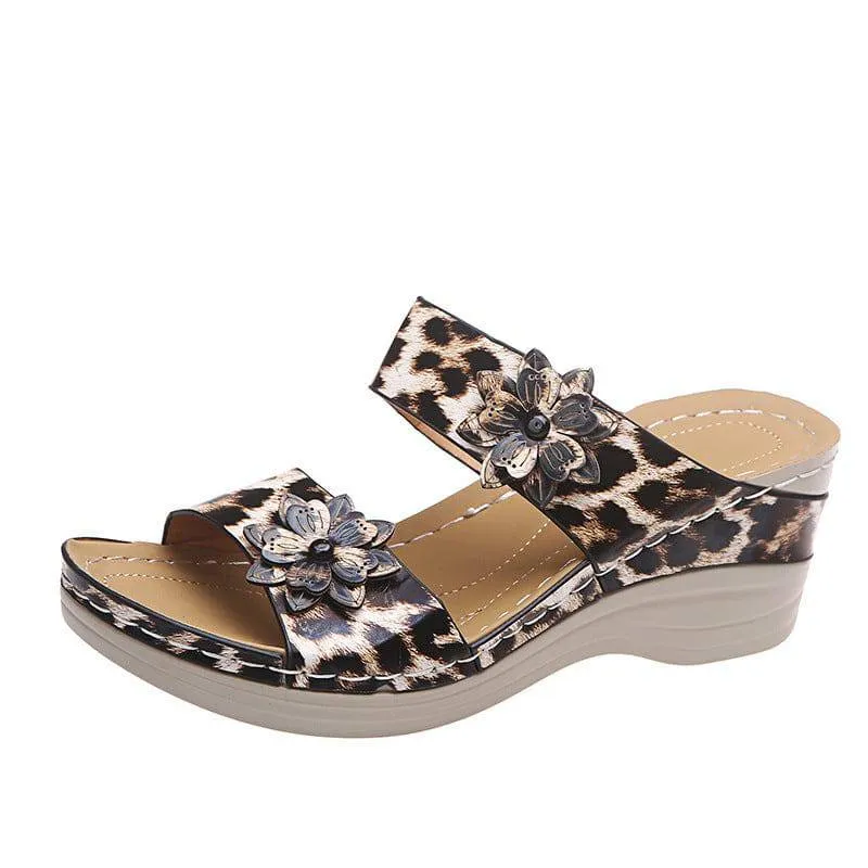Fanyil Women's Casual Slope Heel Snake Print Slippers