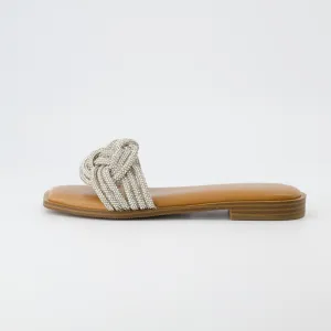 Fortuna Braided Rhinestone Slide Sandal