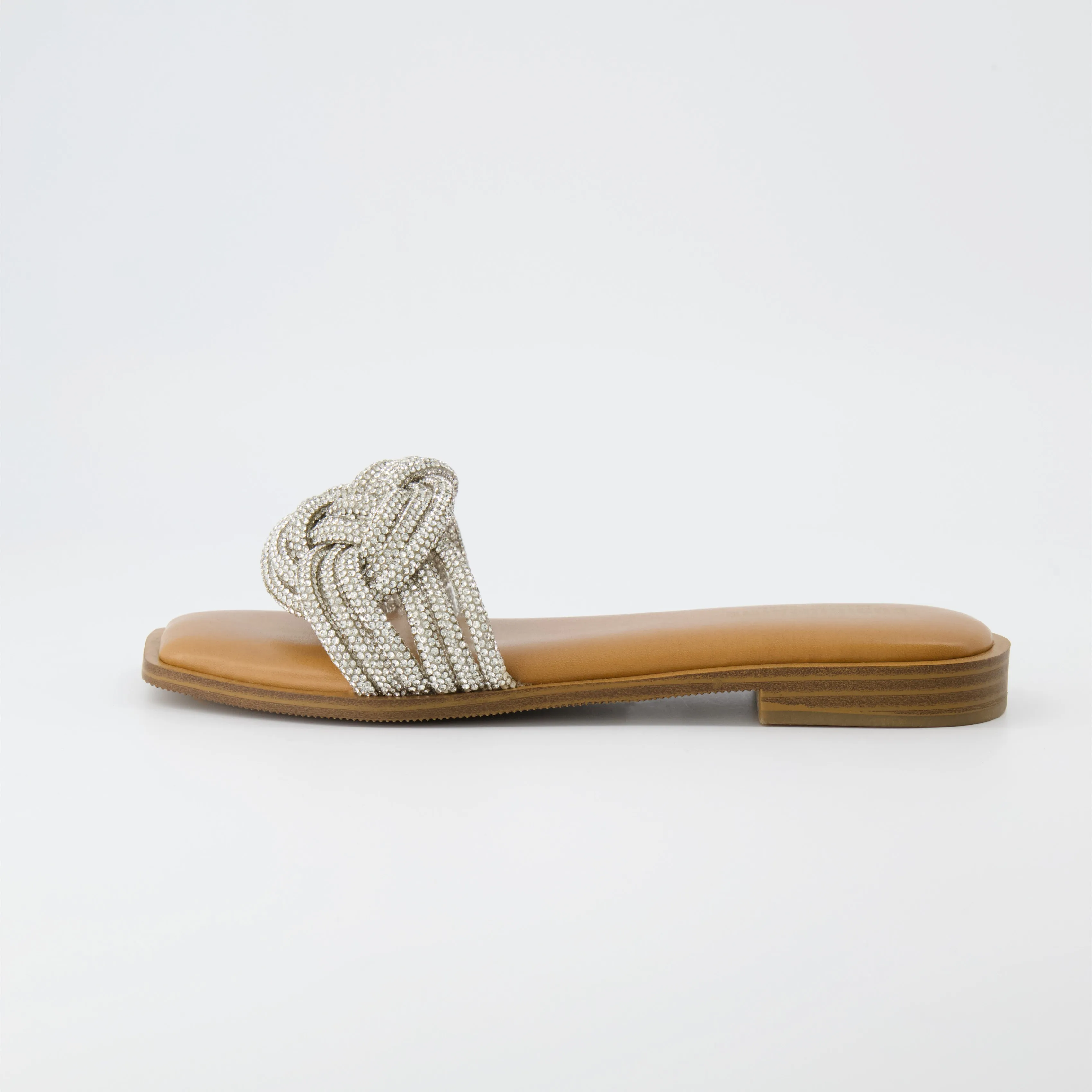 Fortuna Braided Rhinestone Slide Sandal