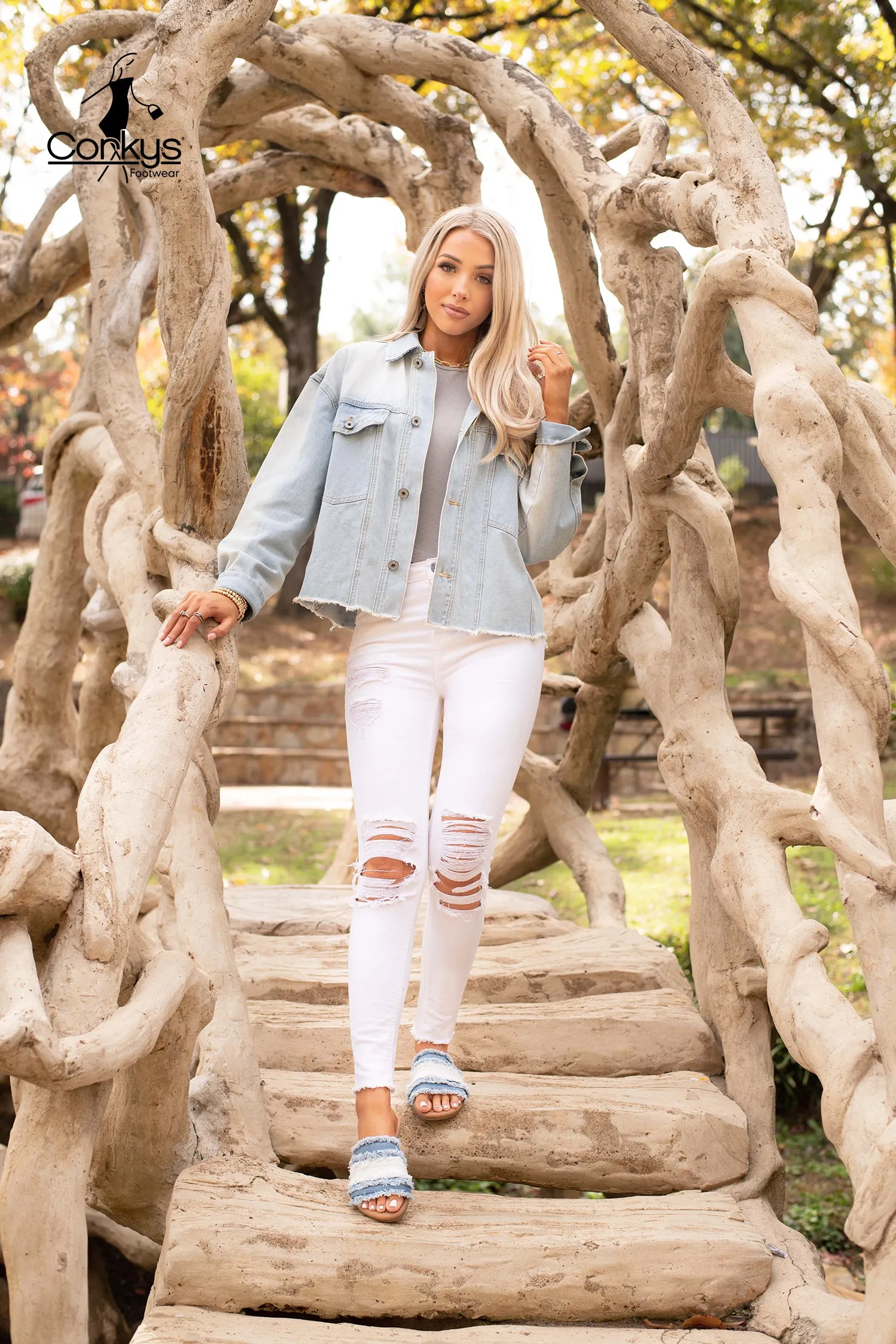 Frayed Light Denim Sandals