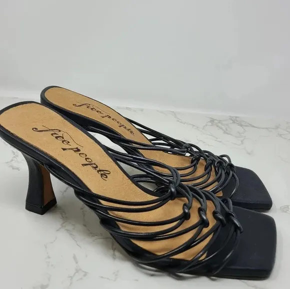 Free People Black Leather Strappy Heeled Sandals 37