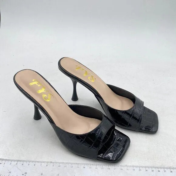 FYS Black Comfy Square Open Toe Mule Stiletto High Heel Sandal Beach Dress Shoes