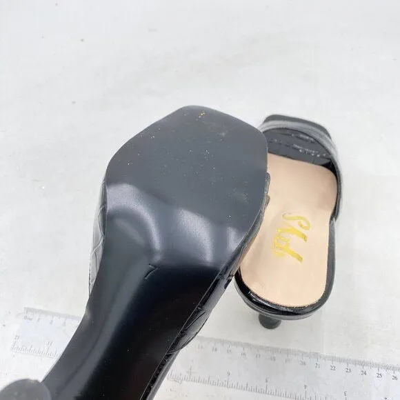 FYS Black Comfy Square Open Toe Mule Stiletto High Heel Sandal Beach Dress Shoes