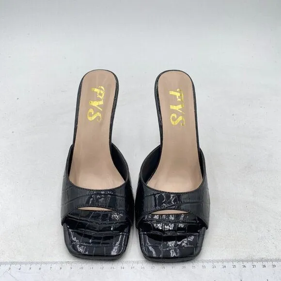 FYS Black Comfy Square Open Toe Mule Stiletto High Heel Sandal Beach Dress Shoes