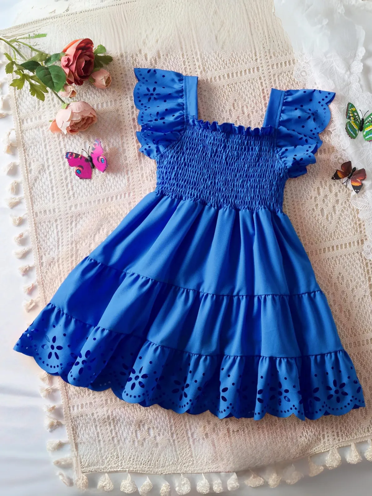 Girls Everyday Eyelet Smocked Dress