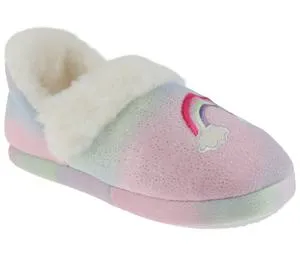Girls Multi Color Soft Boa Slipper with Rainbow Embroidery