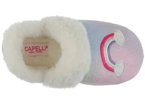Girls Multi Color Soft Boa Slipper with Rainbow Embroidery