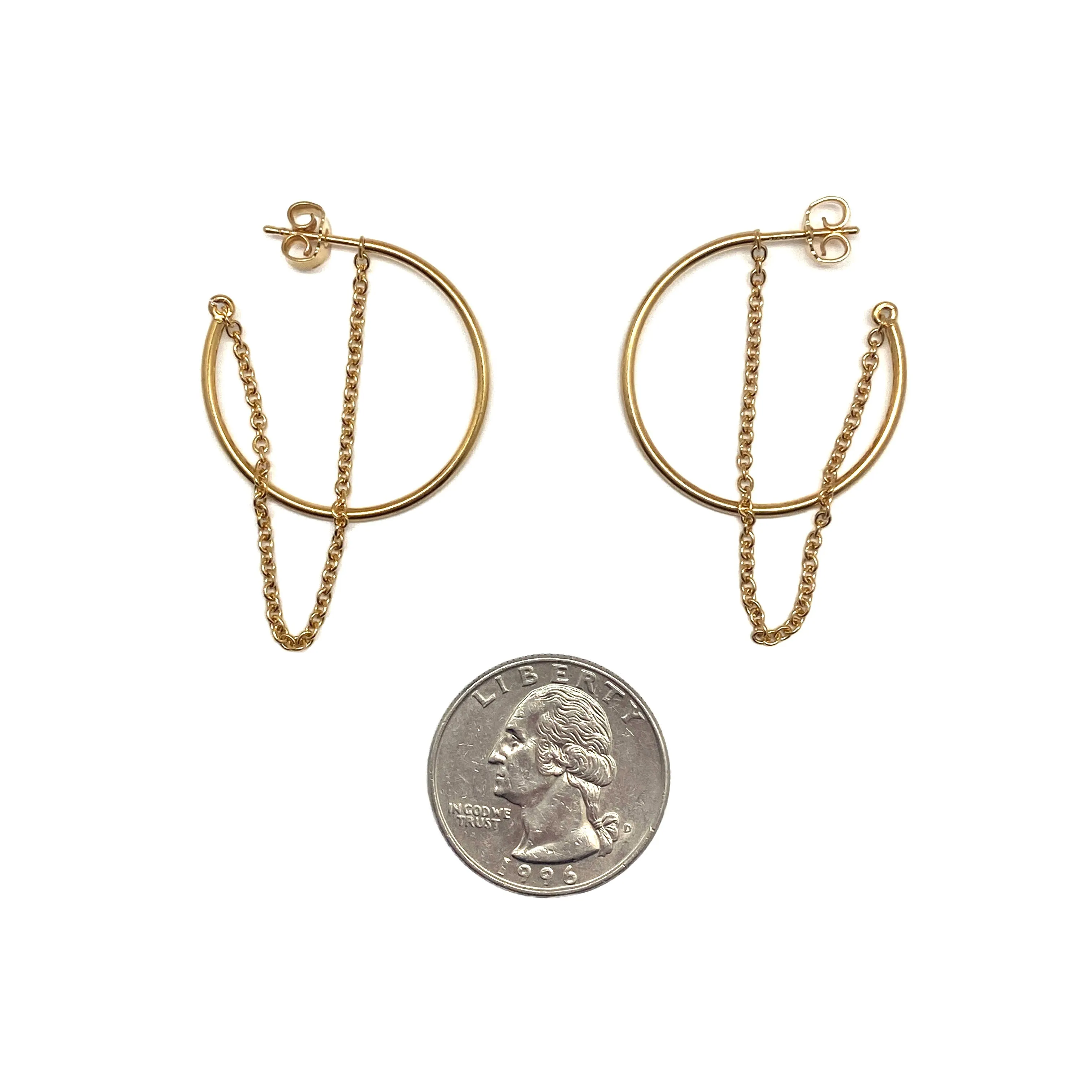 Gold Hoop and Chain Earrings - Small