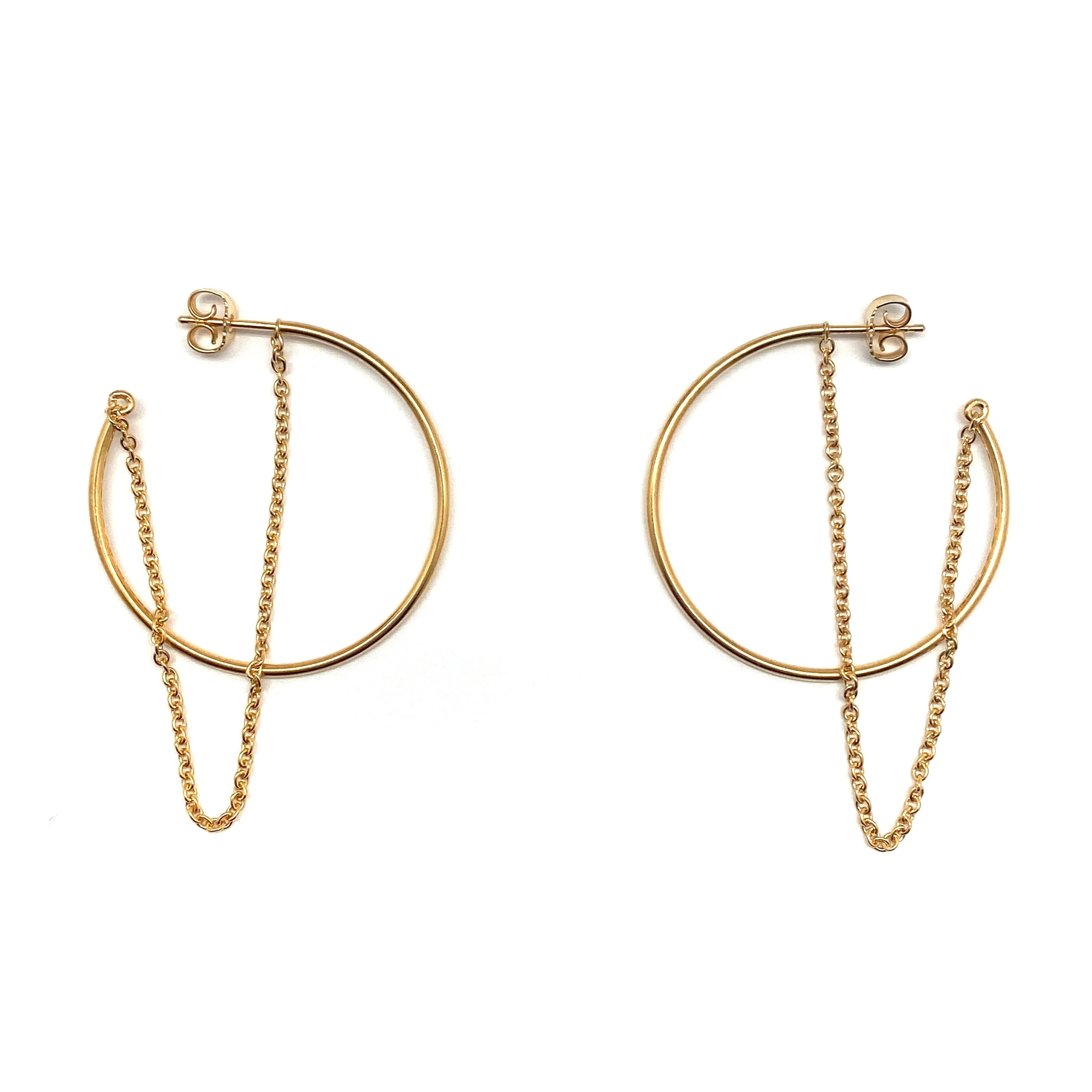 Gold Hoop and Chain Earrings - Small