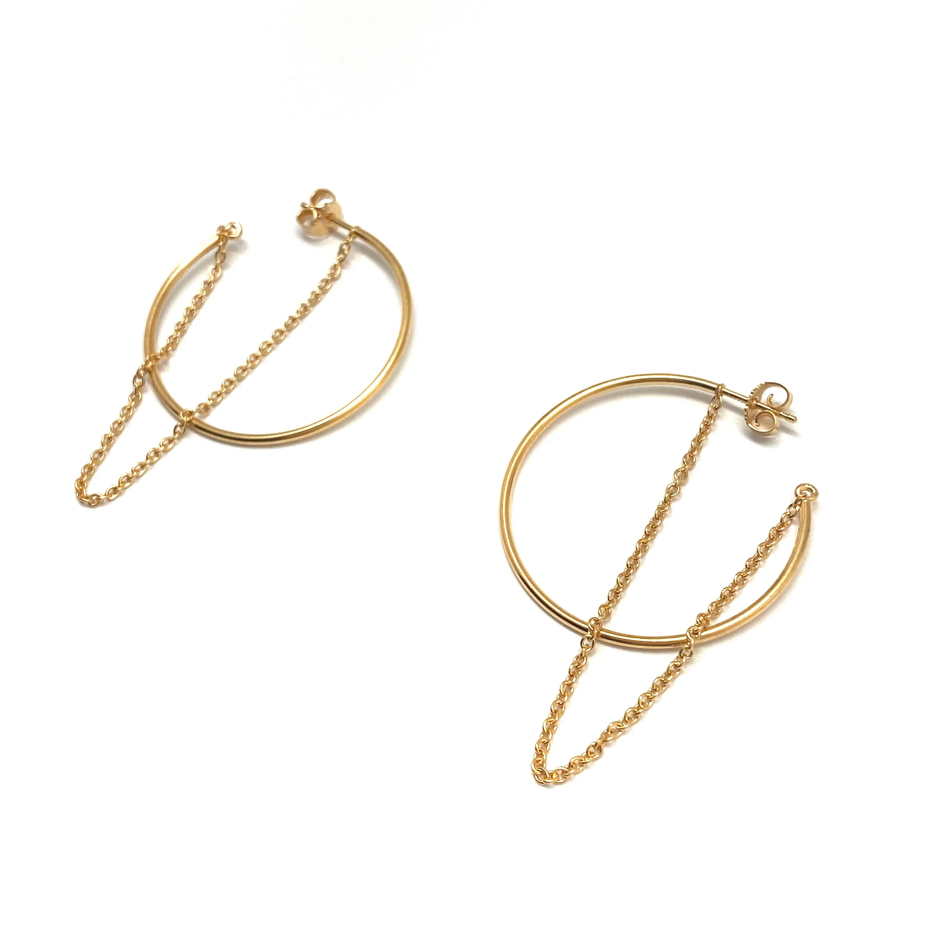 Gold Hoop and Chain Earrings - Small