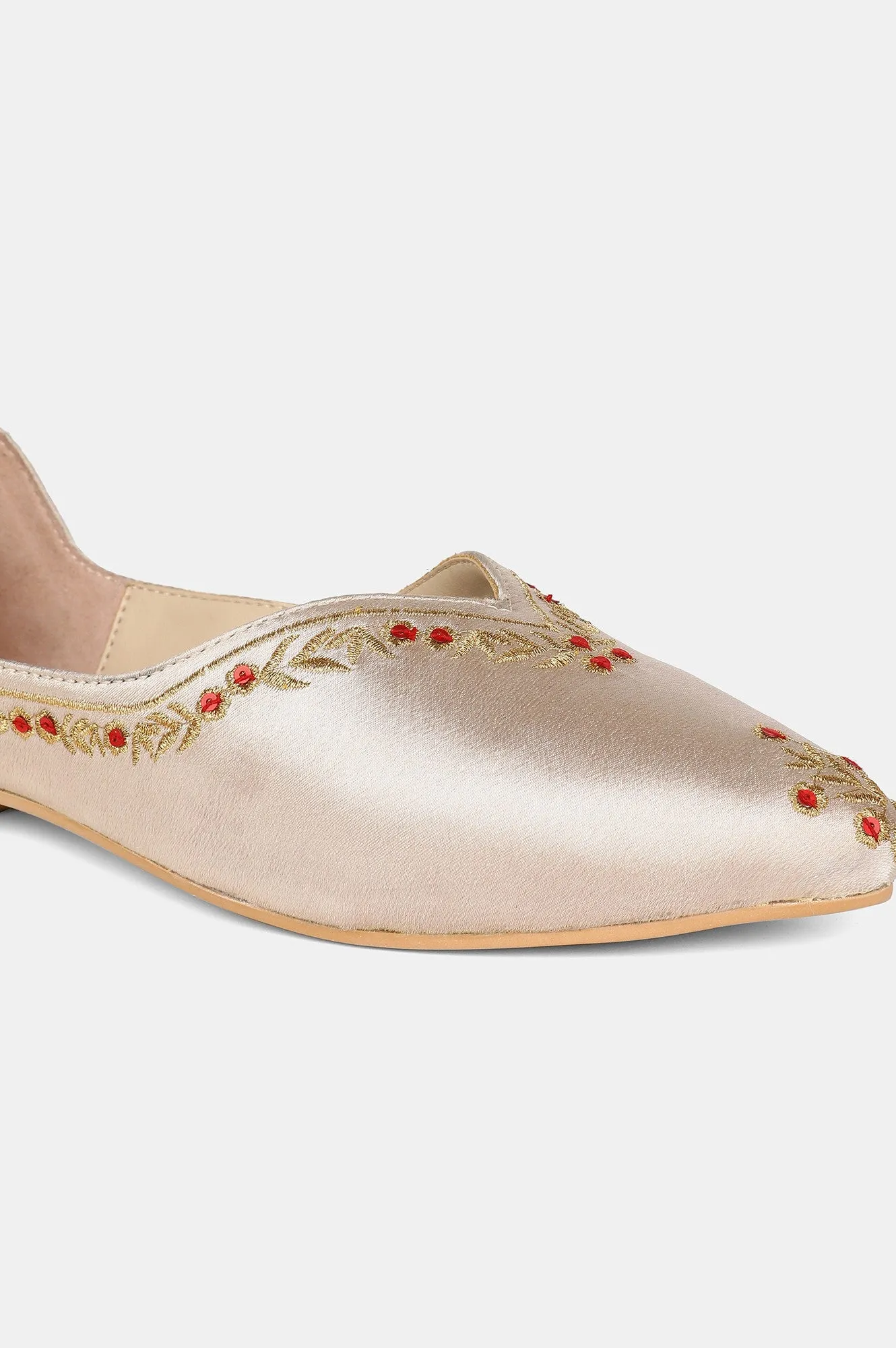 Gold Pointed Toe Embroidered Flat - ZLynn