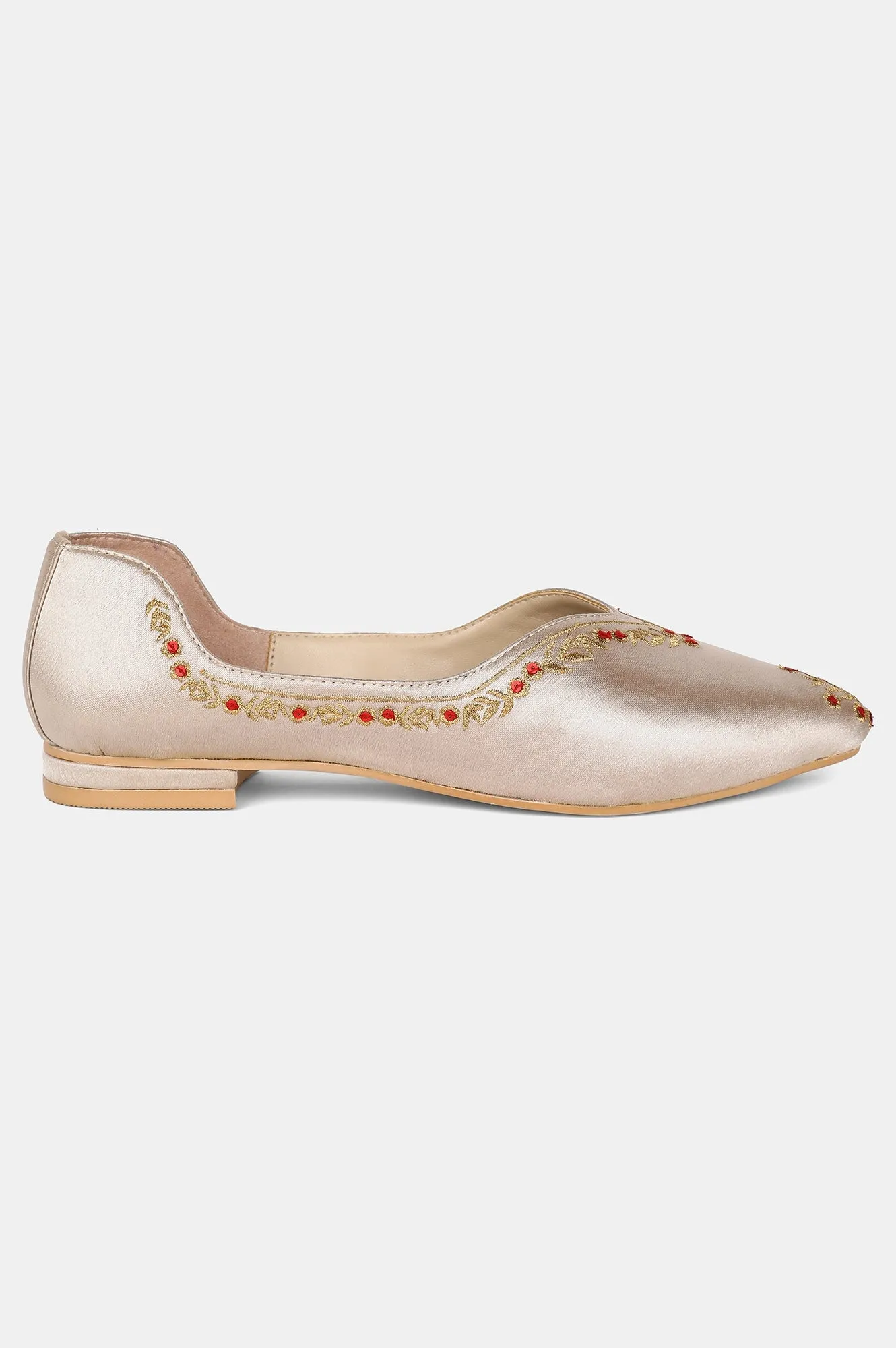 Gold Pointed Toe Embroidered Flat - ZLynn