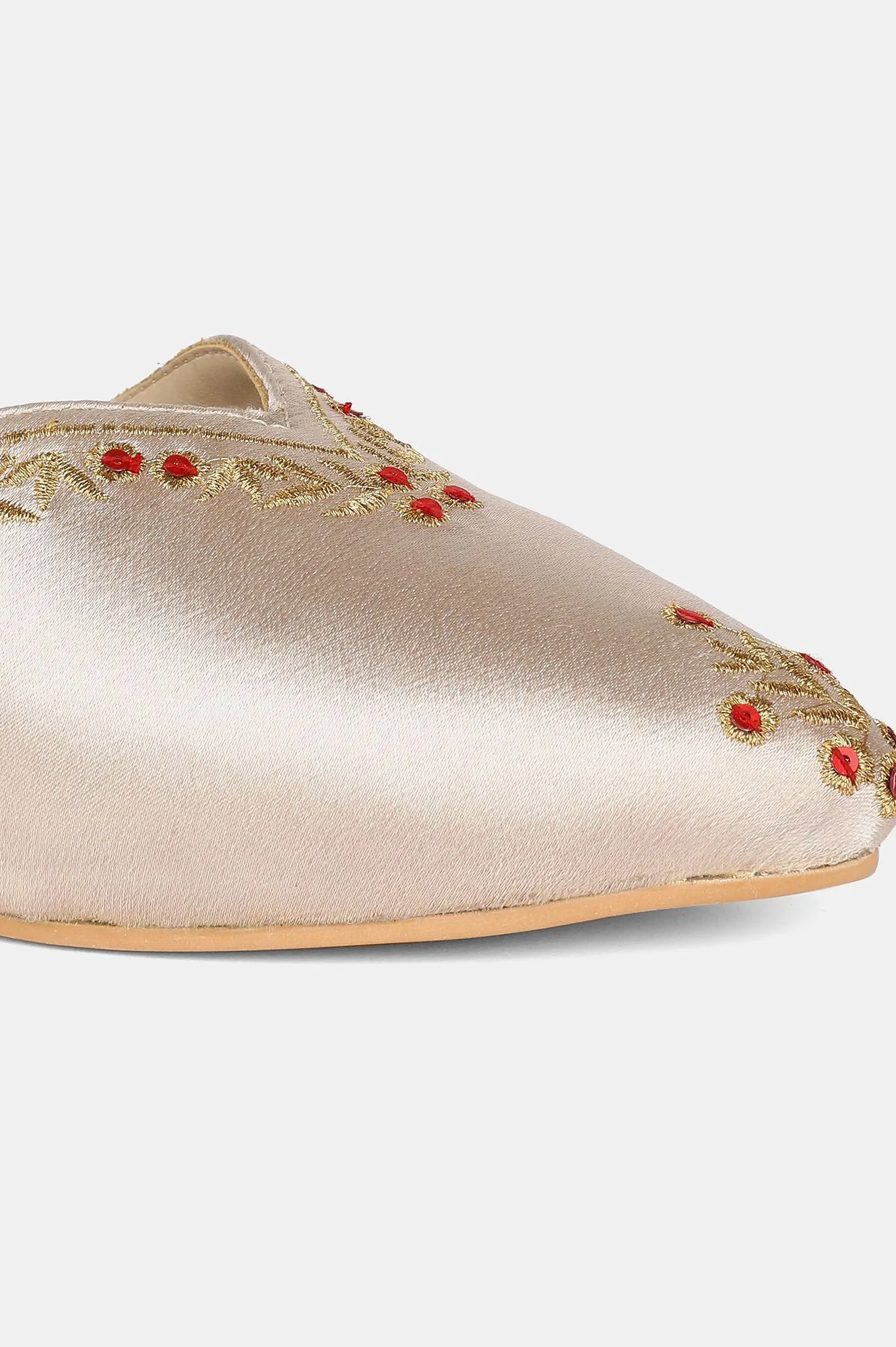 Gold Pointed Toe Embroidered Flat - ZLynn