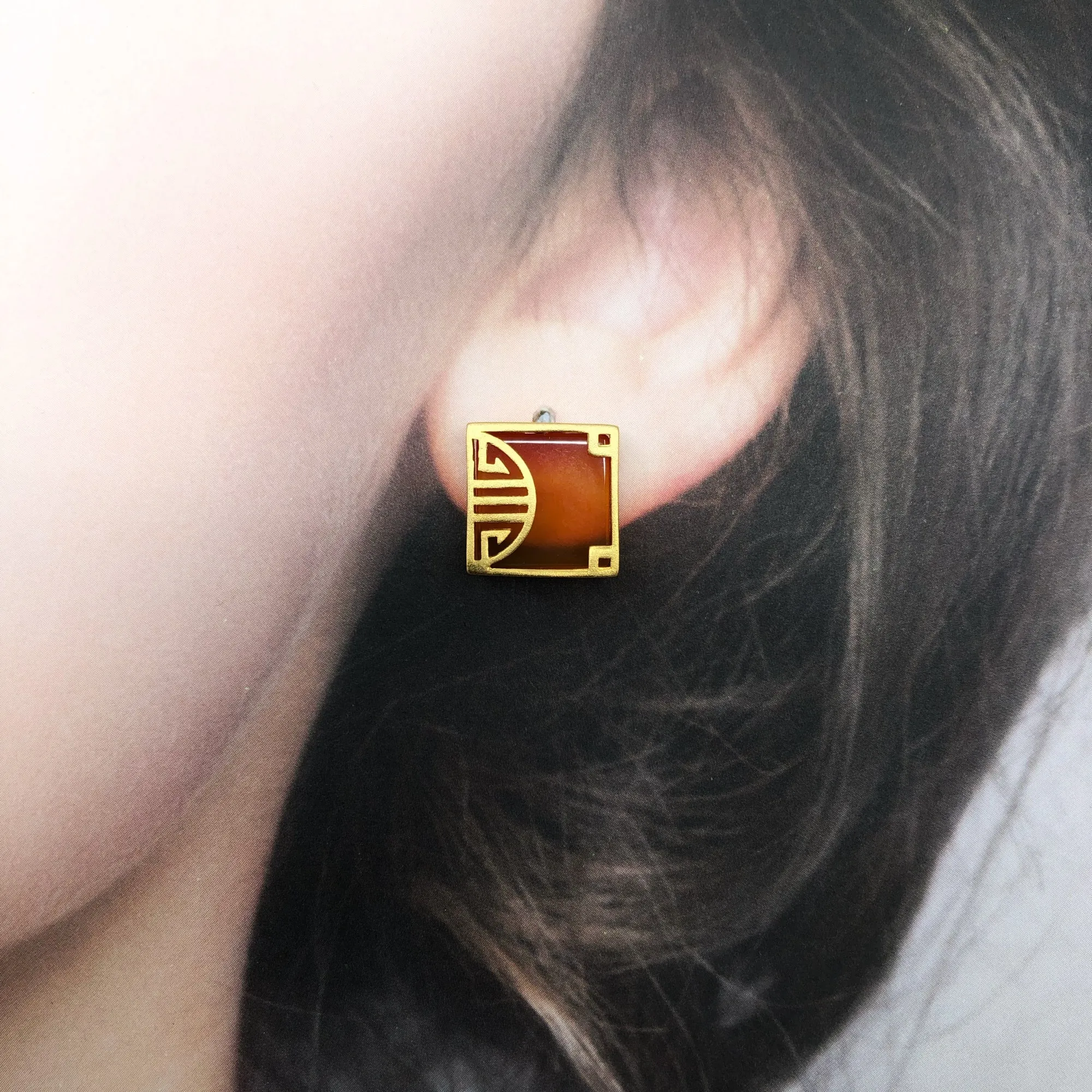 Gold Square Carnelian Studs